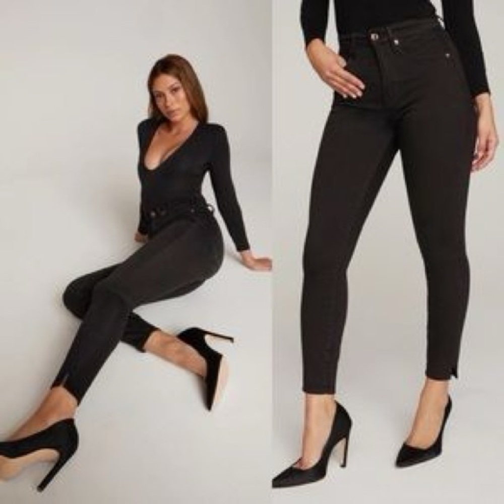 GOOD AMERICAN black good waist crop skinny jeans with side slits 10 / 30 stretch